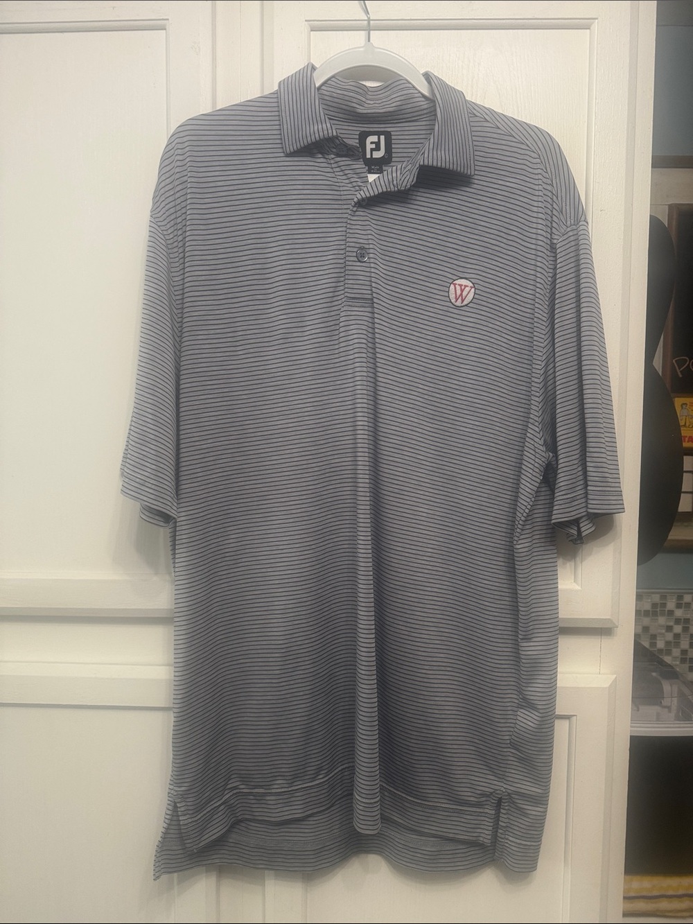 FootJoy Men’s Gray and Navy Thin-Stripe Golf Polo